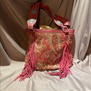 Montana West Embellished Tapestry/Faux Leather Tote Bag Fray